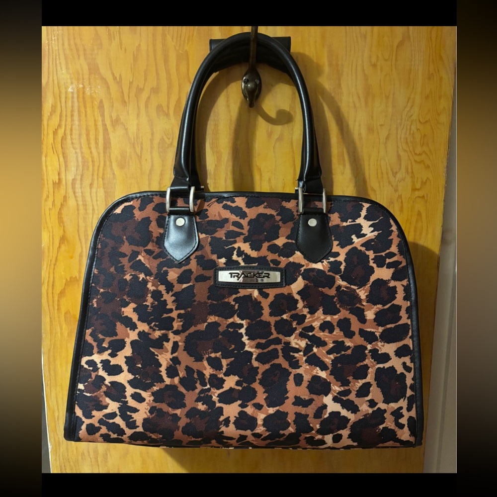 Leopard Print Satchel Handbag with Black Trim
